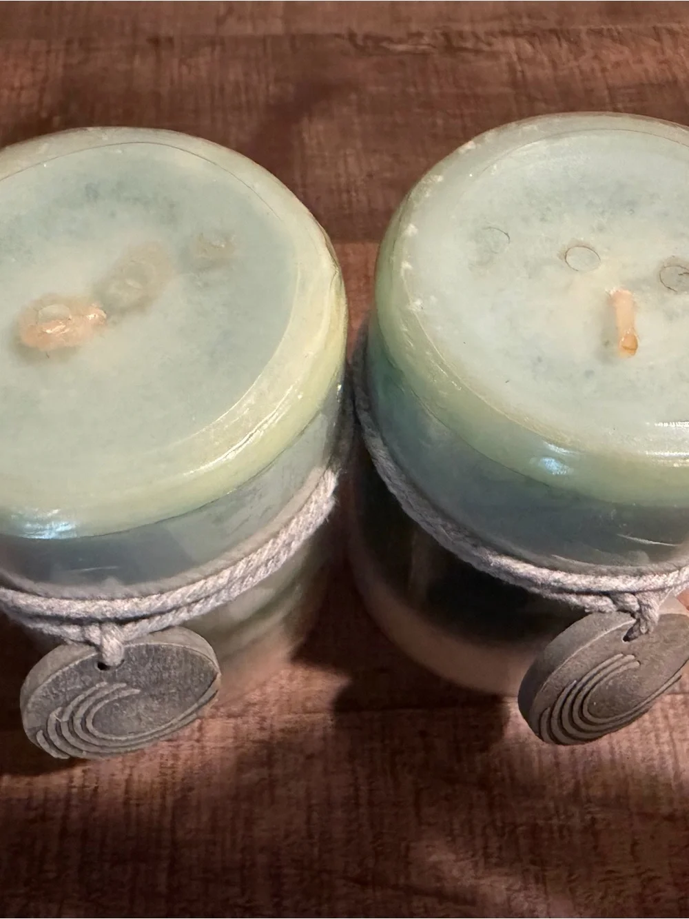 Pier 1 Green Ombre Decorative Candle Pair with Coastal Charms